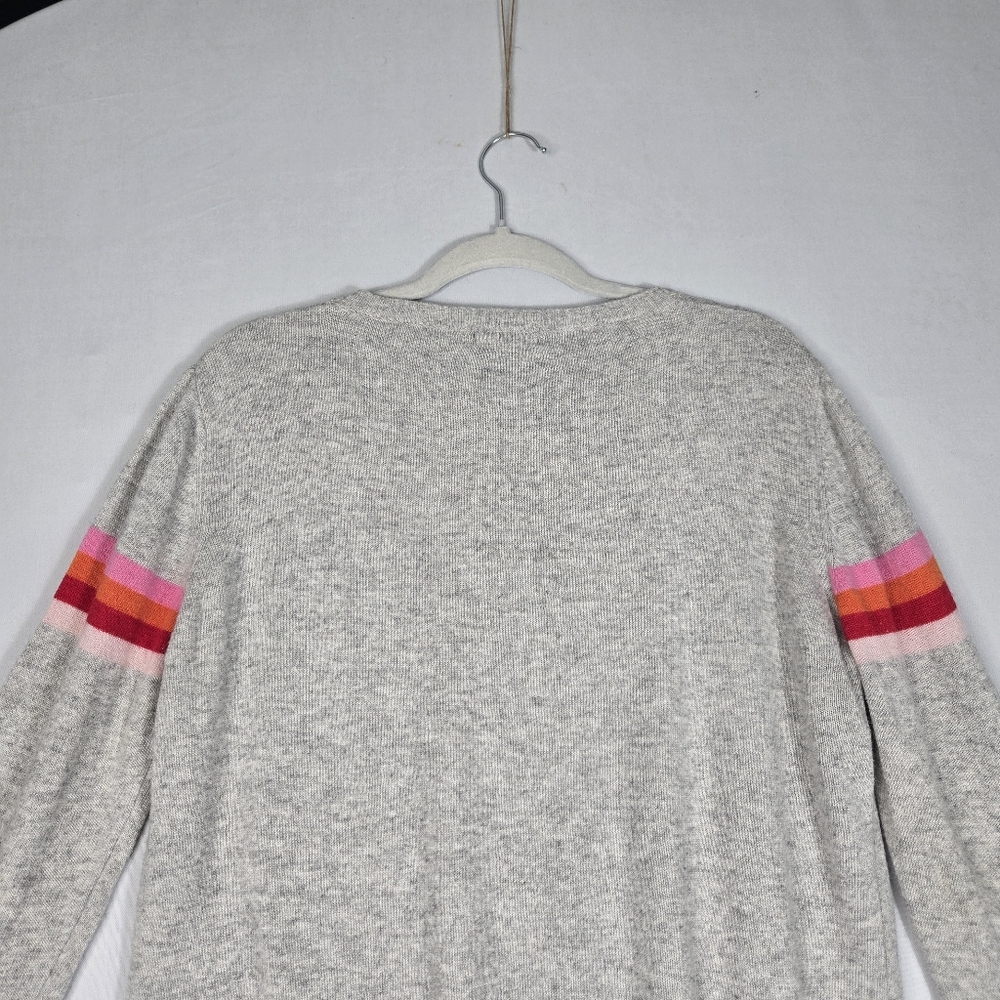 Luella Cashmere Blend Gray Crewneck Sweater Medium / Large Stripe Red Pink Trim - Picture 12 of 16